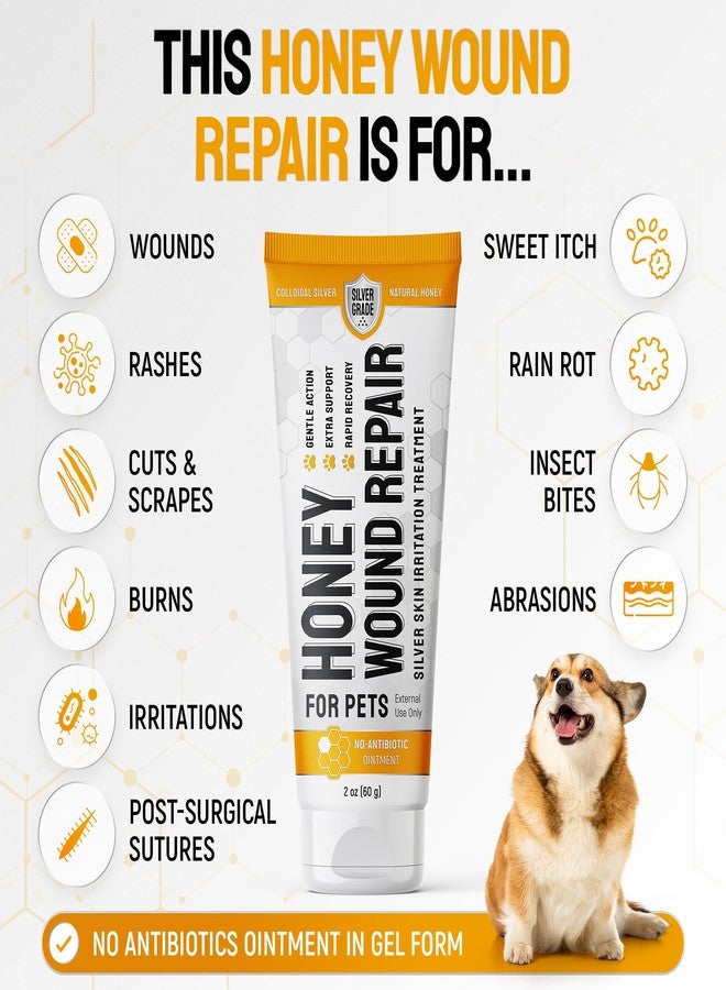 SILVER GRADE Hot Spot Treatment for Dogs & Cats - No Antibiotic Wound Ointment for Dogs - Scratches & Irritations - Honey Wound Repair Gel for Horses - Colloidal Silver - 2-Oz Tube - Image 2